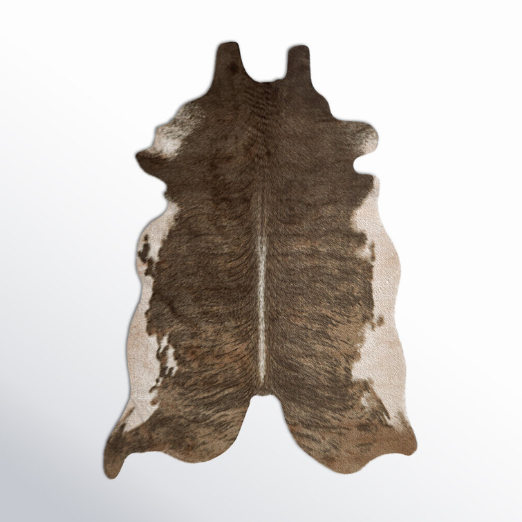 Beige and Brown Faux Cowhide Stain-Resistant Rug