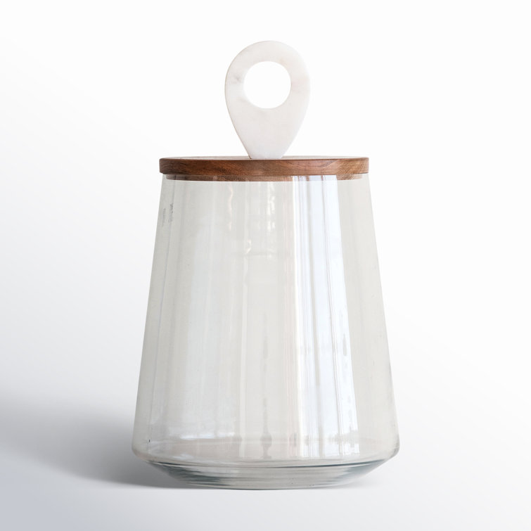 Small Clear Glass Jar with Mango Wood and Marble Lid