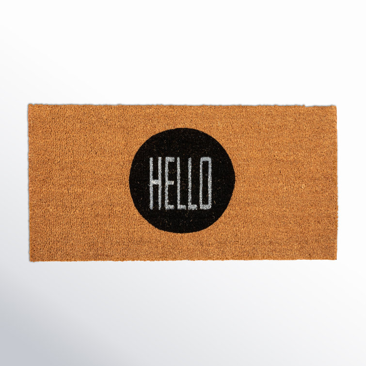 Eco-Friendly 'Hello' Coir Outdoor Doormat in Natural/Black