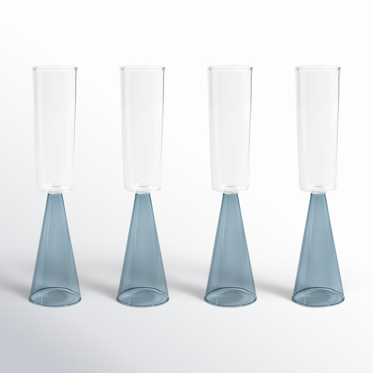 Blue Tall Glass Modern Champagne Flutes Set of 4