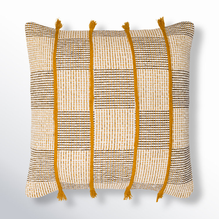 18'' Beige and Black Embroidered Cotton Throw Pillow