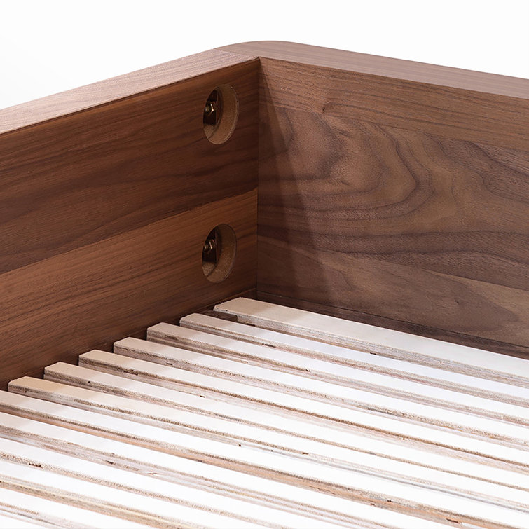 Natural Walnut Queen Bed with Softly Rounded Corners and Slats