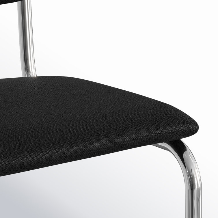 Black Linen Upholstered Dining Chairs with Chrome Legs, Set of 2