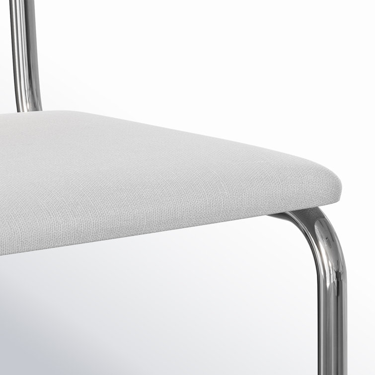 White Linen Upholstered Metal Frame Dining Chairs, Set of 2