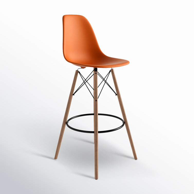 Jordan Orange and Natural Mid-Century Modern Bar Stools, Set of 2