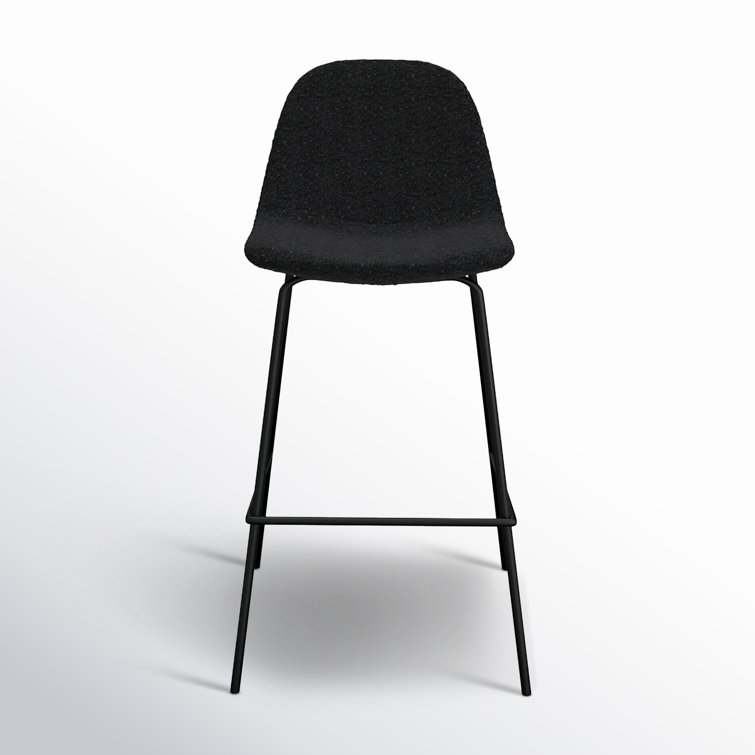 Black Boucle Upholstered Counter Stools with Metal Frame, Set of 2