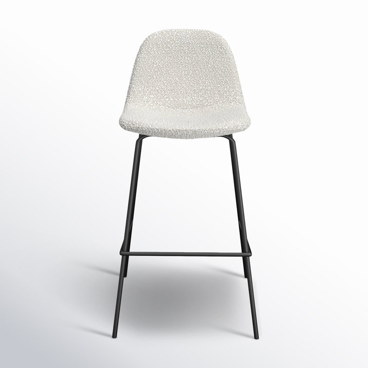 White Boucle Upholstered Counter Stools with Steel Frame, Set of 2