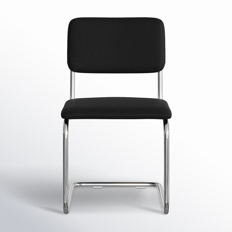 Black Linen Upholstered Dining Chairs with Chrome Legs, Set of 2