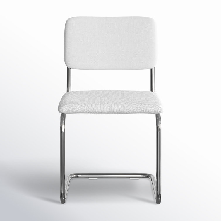 White Linen Upholstered Metal Frame Dining Chairs, Set of 2