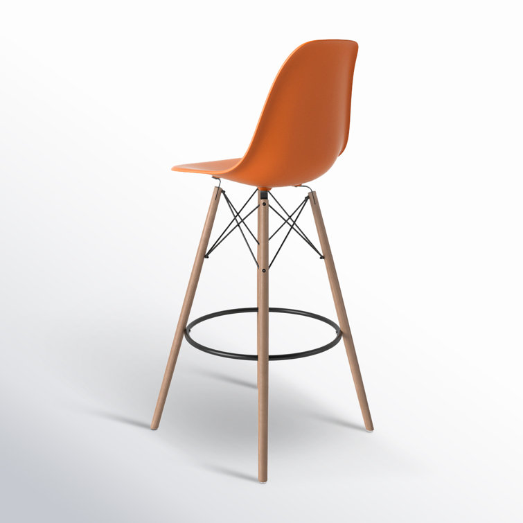Jordan Orange and Natural Mid-Century Modern Bar Stools, Set of 2