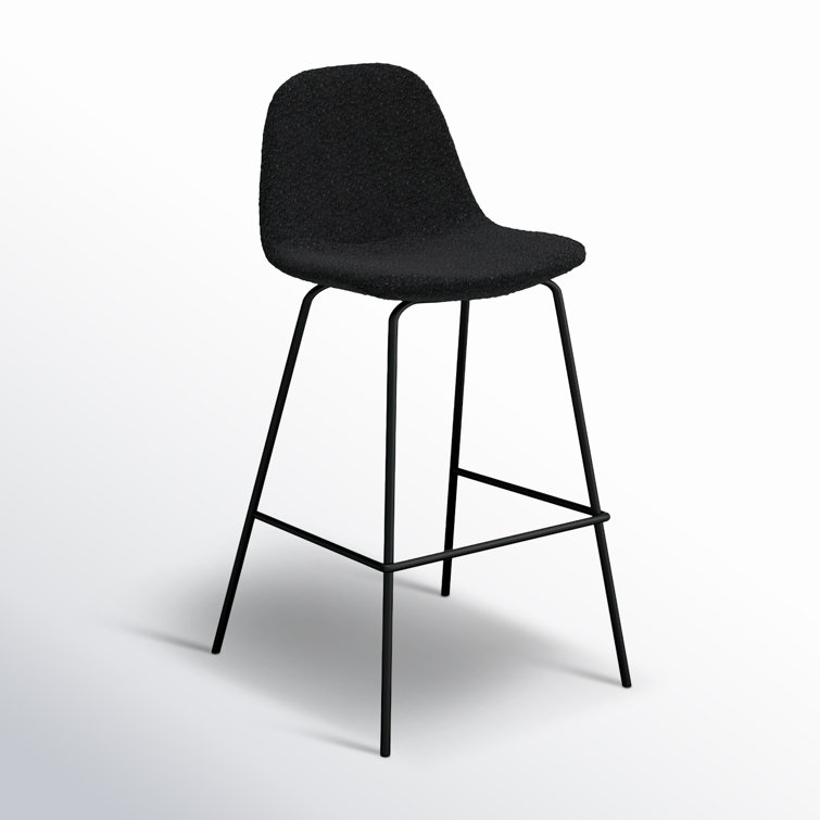 Black Boucle Upholstered Counter Stools with Metal Frame, Set of 2