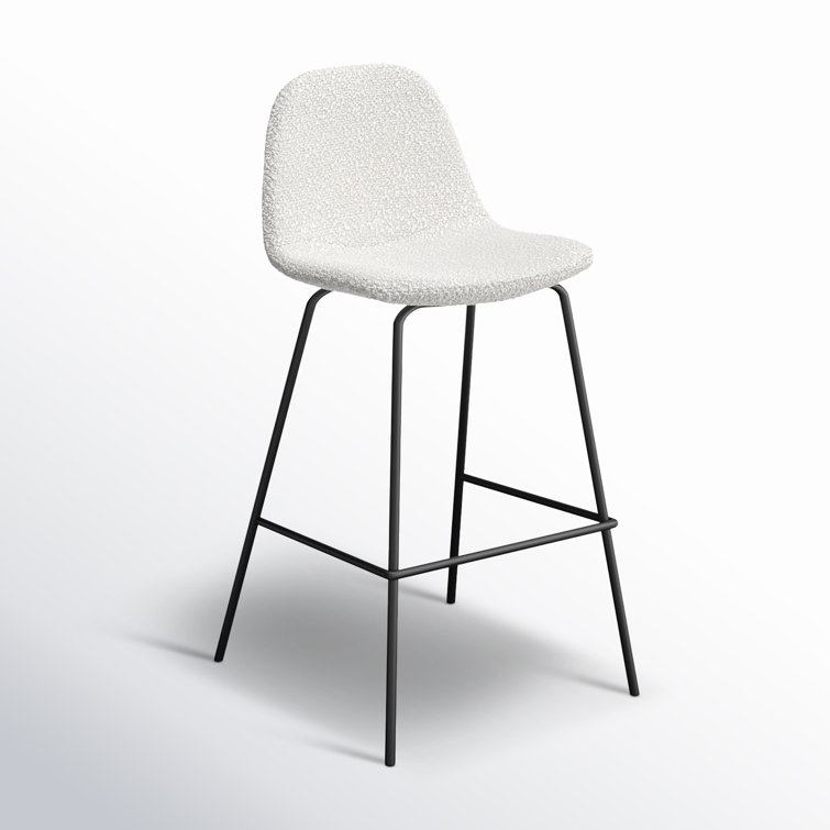 White Boucle Upholstered Counter Stools with Steel Frame, Set of 2