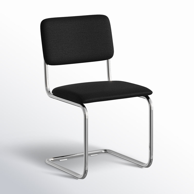 Black Linen Upholstered Dining Chairs with Chrome Legs, Set of 2