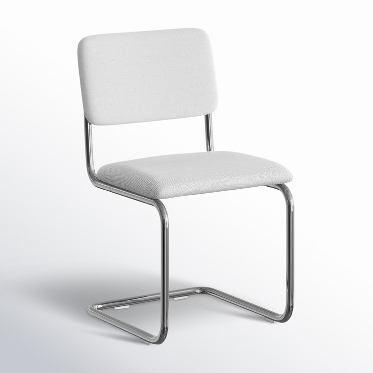 White Linen Upholstered Metal Frame Dining Chairs, Set of 2