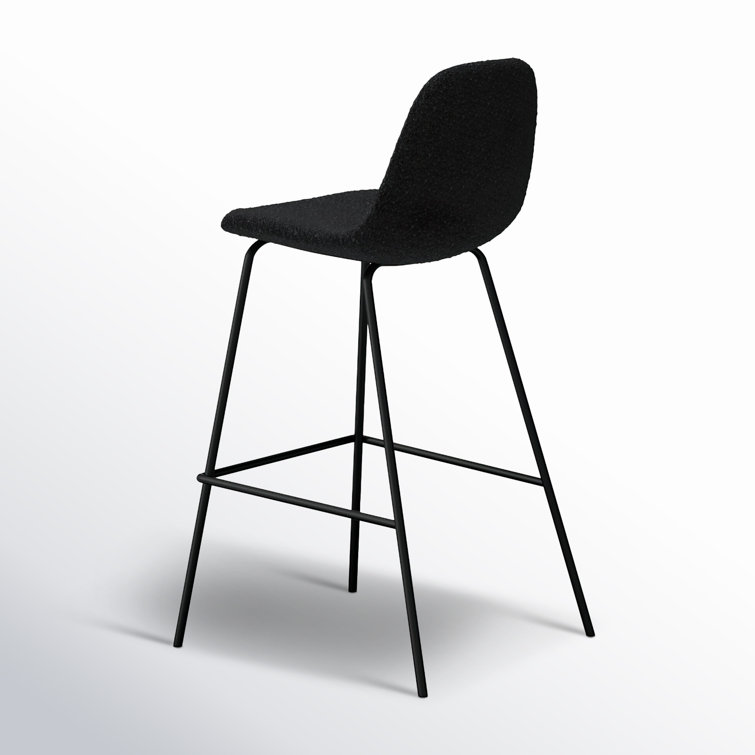 Black Boucle Upholstered Counter Stools with Metal Frame, Set of 2