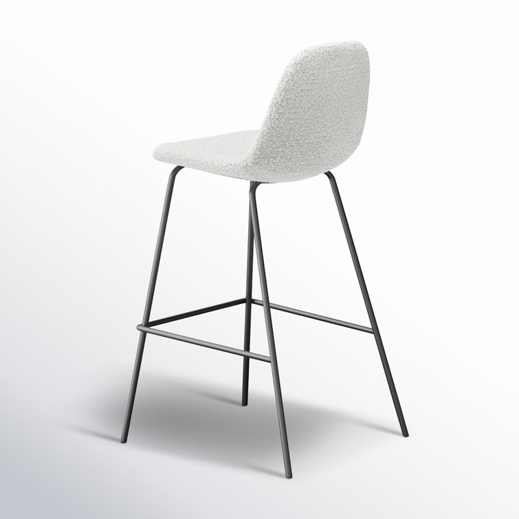 White Boucle Upholstered Counter Stools with Steel Frame, Set of 2