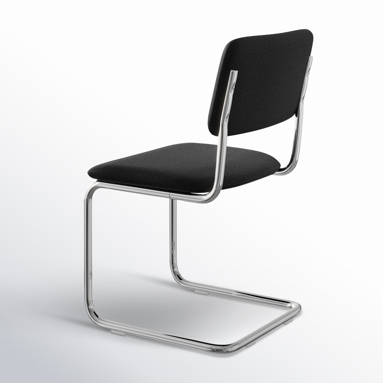 Black Linen Upholstered Dining Chairs with Chrome Legs, Set of 2