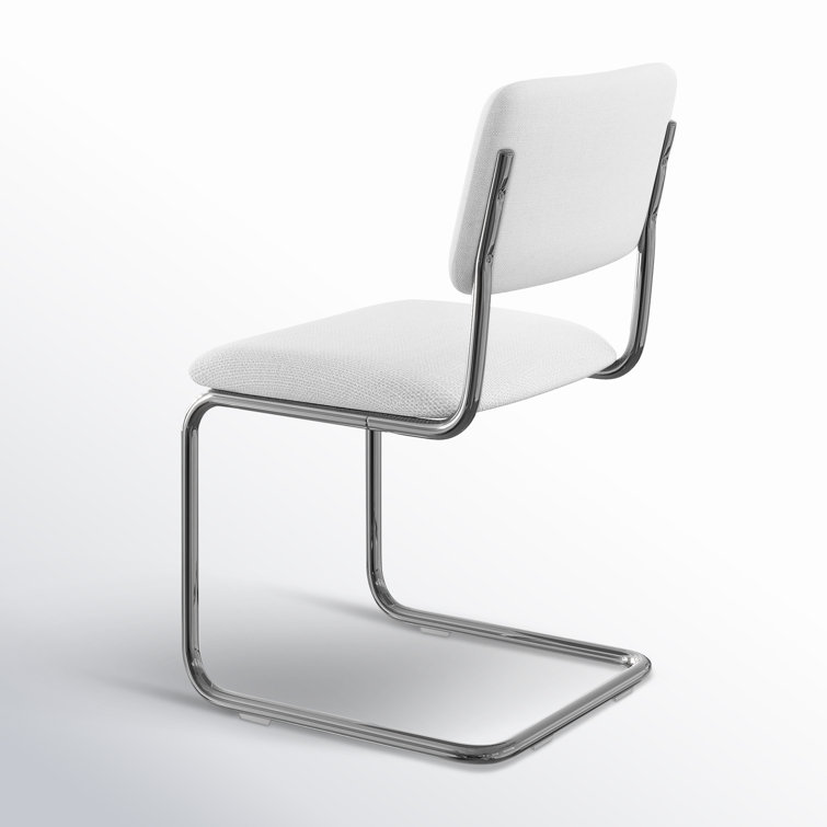White Linen Upholstered Metal Frame Dining Chairs, Set of 2