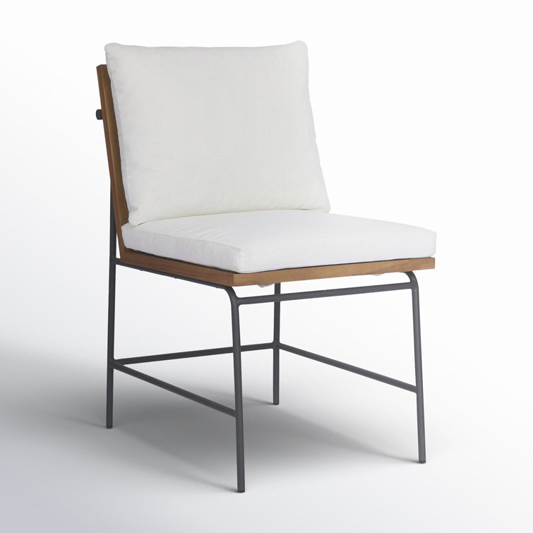 White Linen Weave Teak and Iron Armless Dining Chair