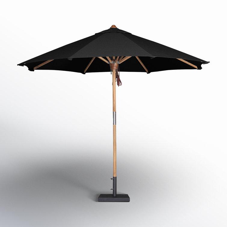 Luzita Black Teak Outdoor Round Umbrella with Leather Accents
