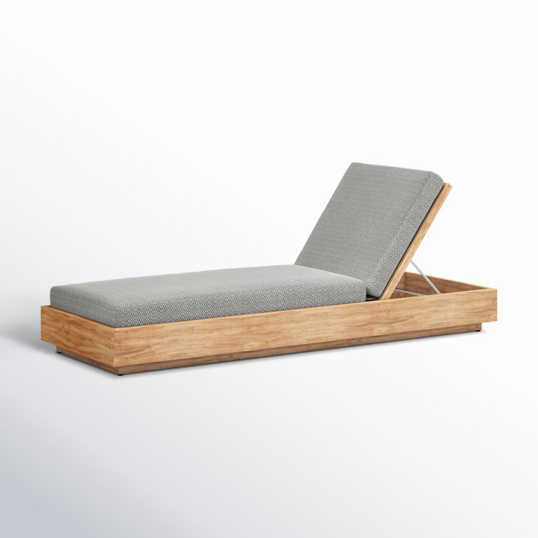Teak Adjustable Outdoor Chaise Lounge with Gray Cushions