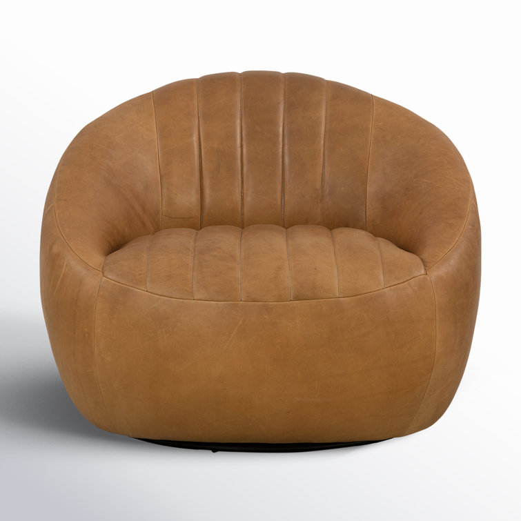 Sienna Brown Top Grain Leather Swivel Barrel Chair