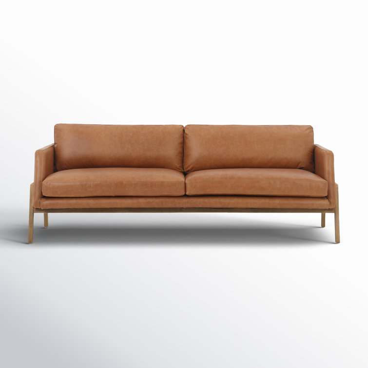 Sonoma Butterscotch Genuine Leather Sofa with Wood Accents, 84"