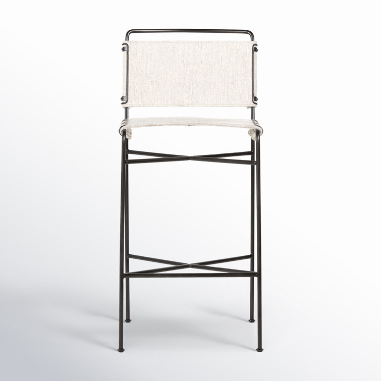 Distressed Black Metal and Leather Bar Stool