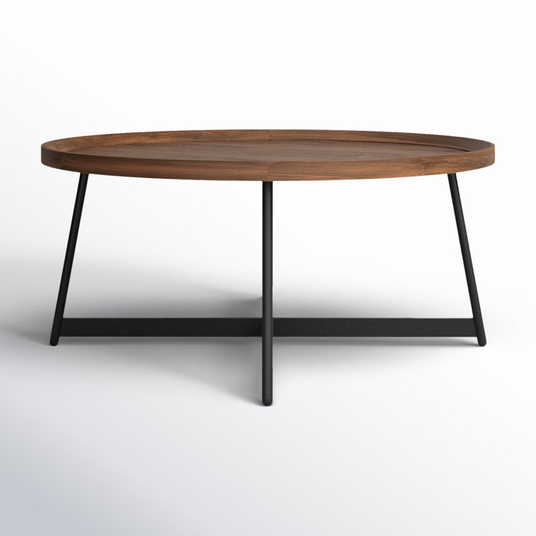 Modern Farmhouse 35" Round Walnut Coffee Table with Steel Base