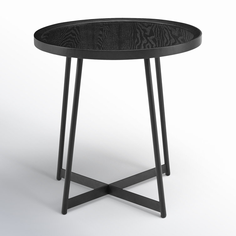 Niklaus 22" Black Ash Veneer and Steel Round Side Table
