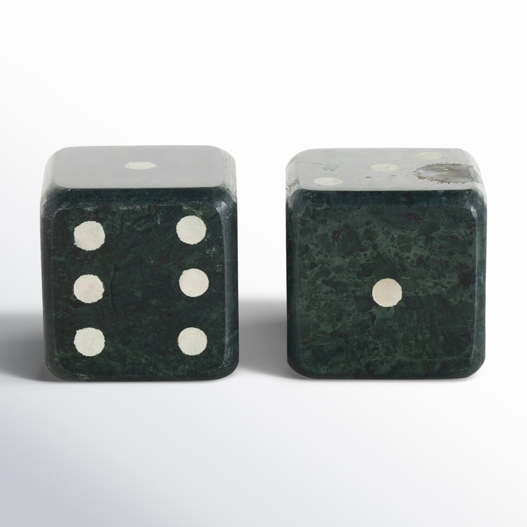 Green and White Marble Dice Bookends Set of 2
