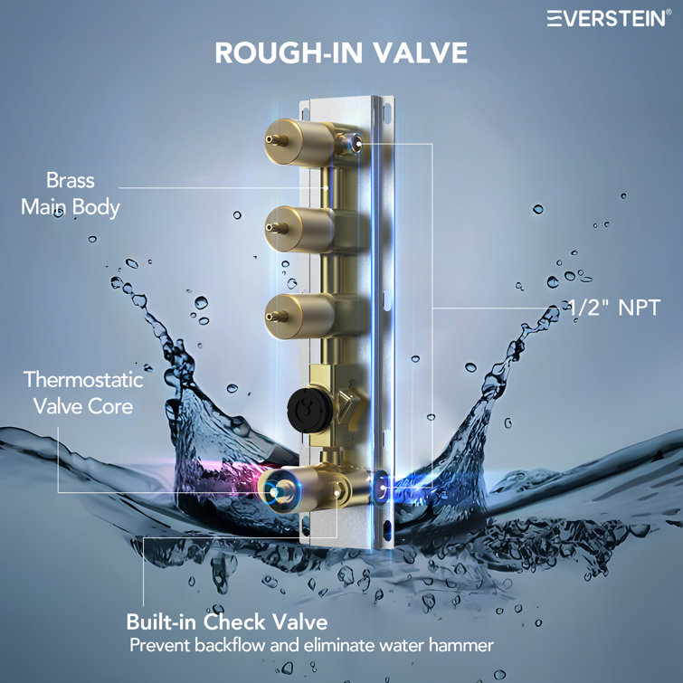 Brushed Gold 12" LED Ceiling Mounted Shower System with Digital Display