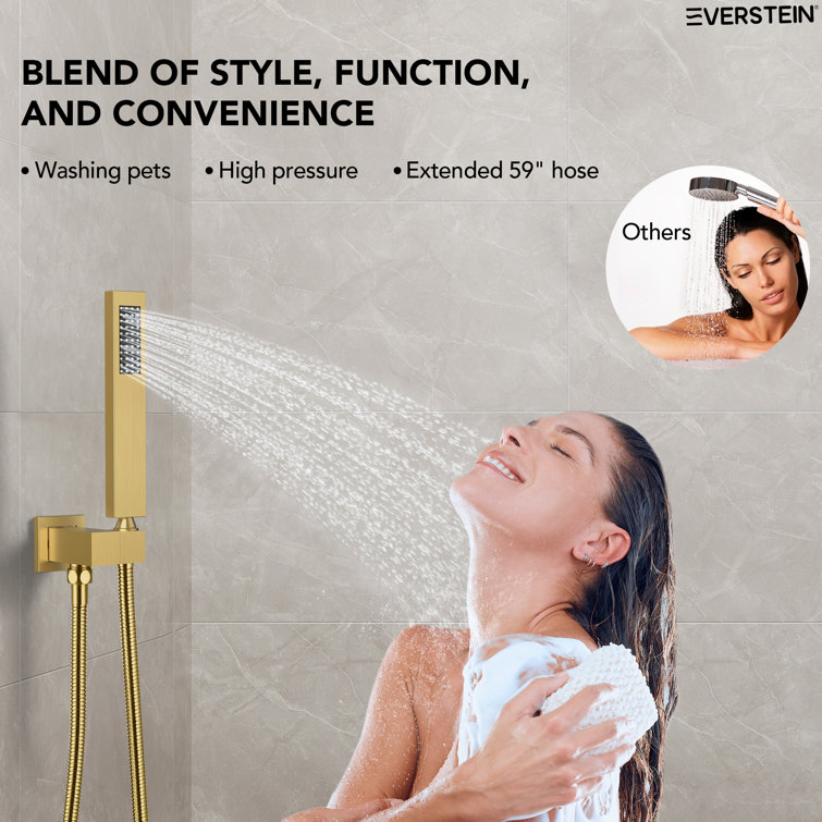 Brushed Gold 12" LED Ceiling Mounted Shower System with Digital Display