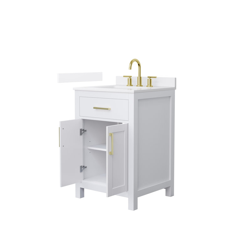 Beckett 24" White Freestanding Vanity with Quartz Top and Gold Hardware