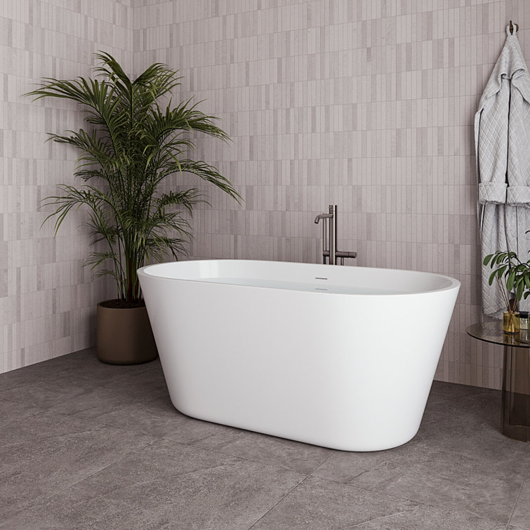 54" Glossy White Acrylic Freestanding Soaking Bathtub
