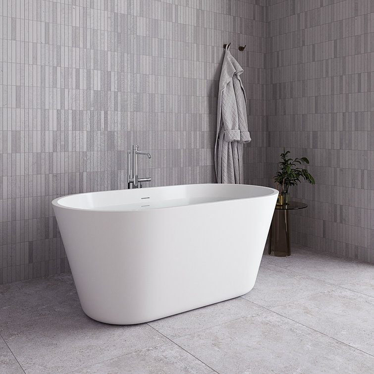 54" Glossy White Acrylic Freestanding Soaking Tub with Polished Gold Trim