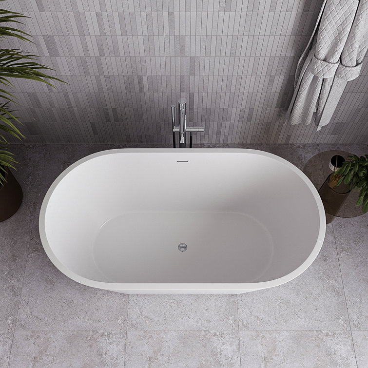 54" Glossy White Acrylic Freestanding Soaking Tub with Polished Gold Trim