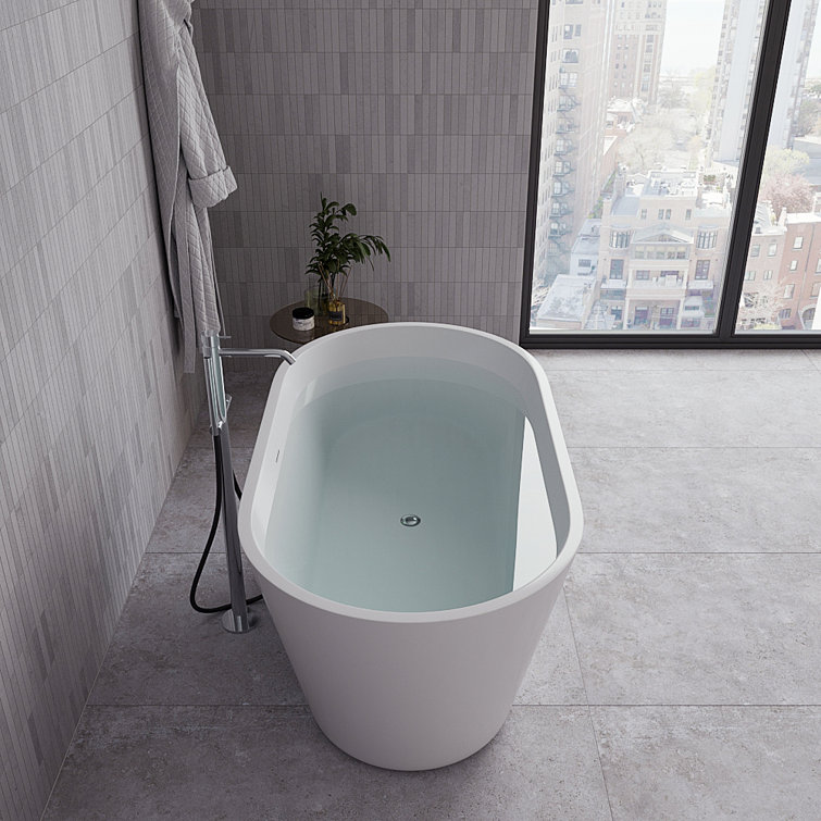 54" Glossy White Acrylic Freestanding Soaking Tub with Polished Gold Trim