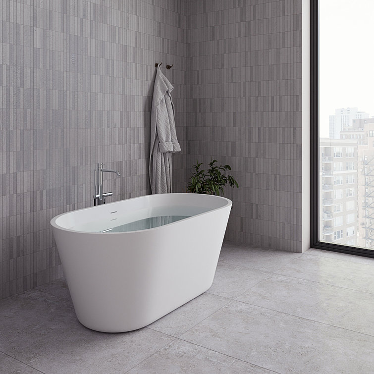 54" Glossy White Acrylic Freestanding Soaking Tub with Polished Gold Trim