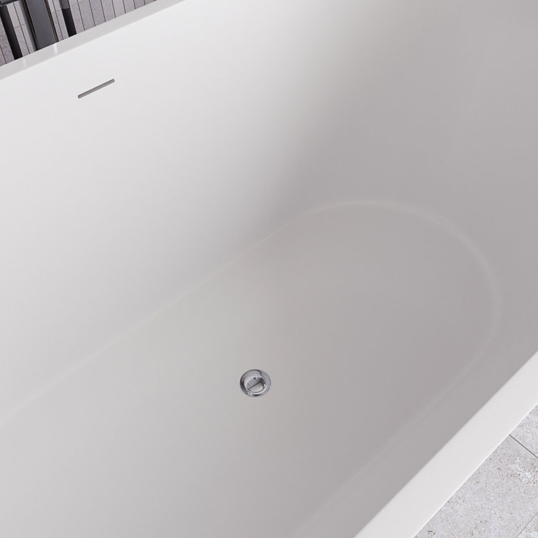 54" Glossy White Acrylic Freestanding Soaking Tub with Polished Gold Trim