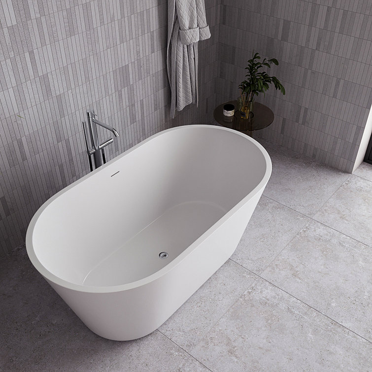 54" Glossy White Acrylic Freestanding Soaking Tub with Polished Gold Trim