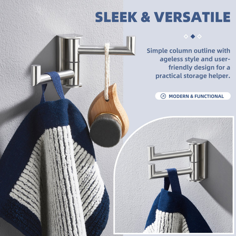 Brushed Nickel Wall Mounted Swivel Double Hook