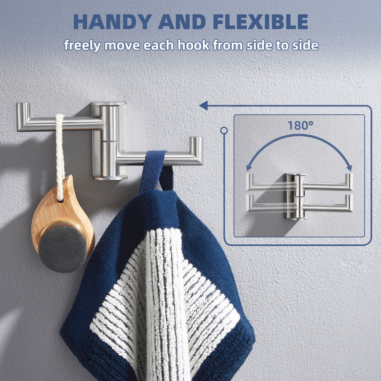 Brushed Nickel Wall Mounted Swivel Double Hook