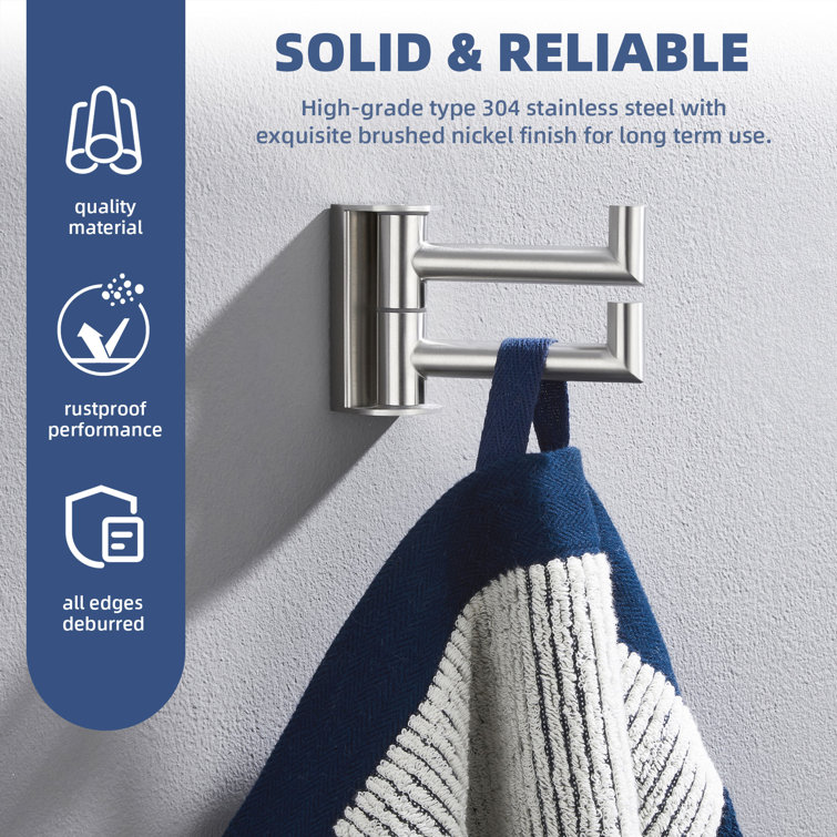 Brushed Nickel Wall Mounted Swivel Double Hook