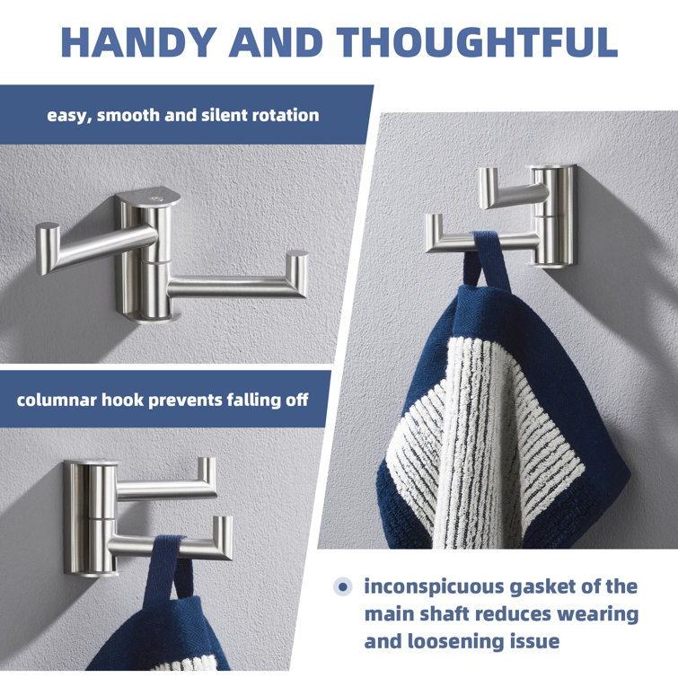 Brushed Nickel Wall Mounted Swivel Double Hook