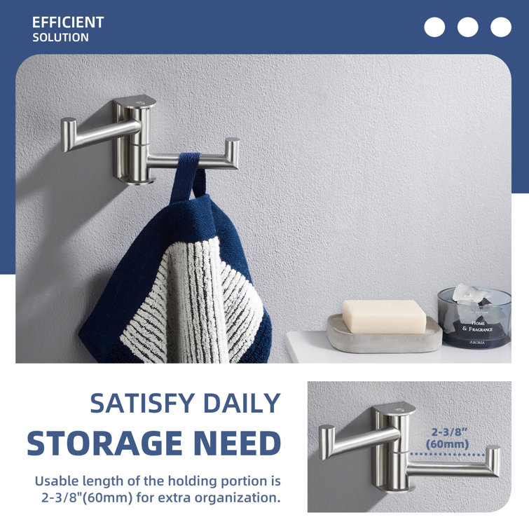 Brushed Nickel Wall Mounted Swivel Double Hook