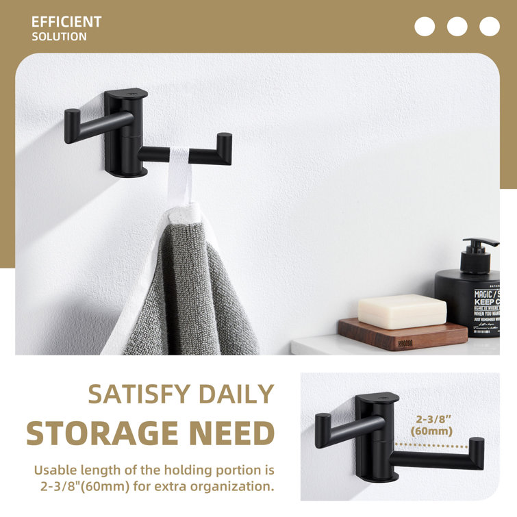 Matte Black Stainless Steel Swivel Double Robe Hook