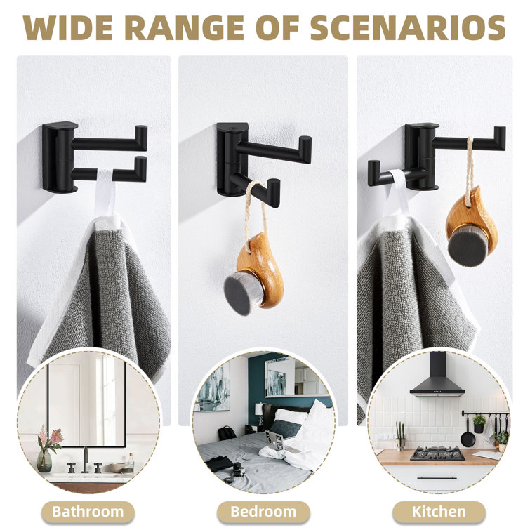 Matte Black Stainless Steel Swivel Double Robe Hook