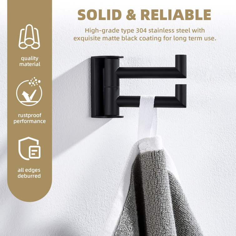 Matte Black Stainless Steel Swivel Double Robe Hook
