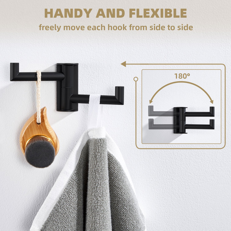 Matte Black Stainless Steel Swivel Double Robe Hook